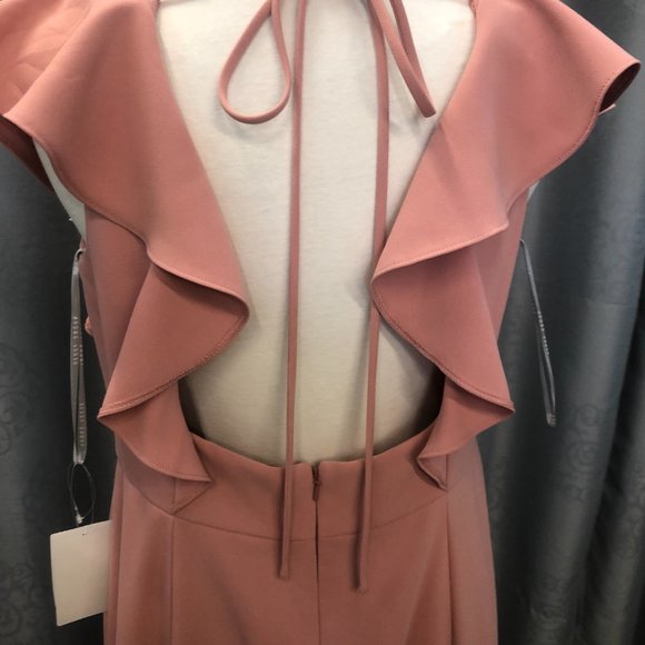 New Dessert Rose Crepe Dress, Ruffle Flutter Sleeve Bridesmaid Formal Dessy - Picture 13 of 16